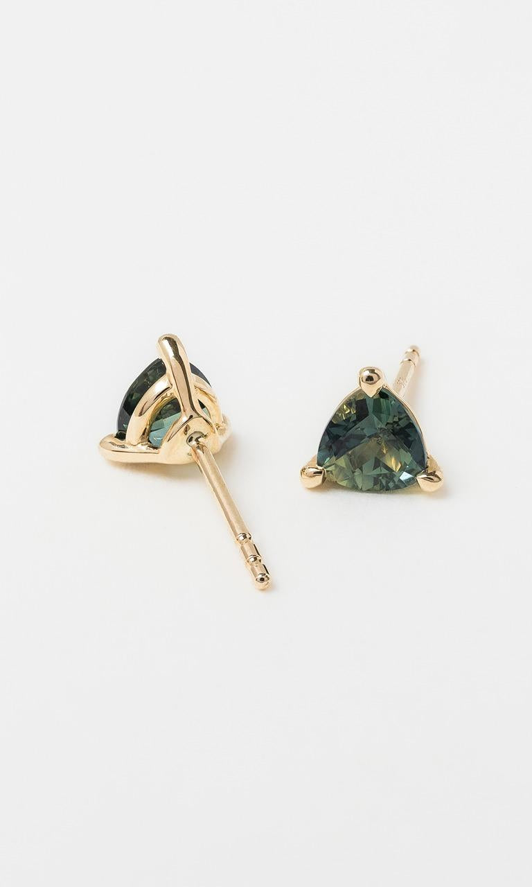 9K YG Trilliant Cut Parti Sapphire Stud Earrings