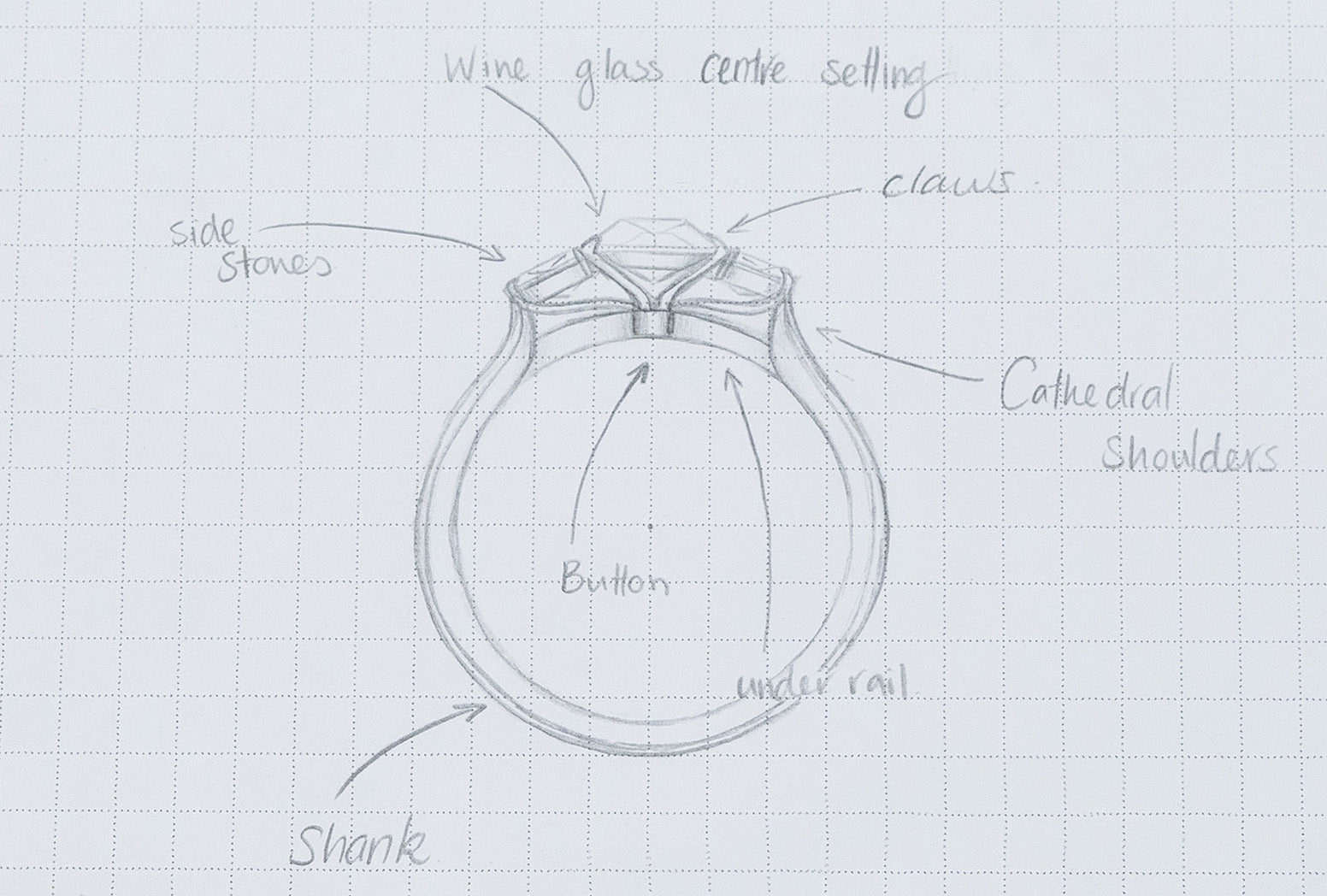 Anatomy sketch of an engagement ring.