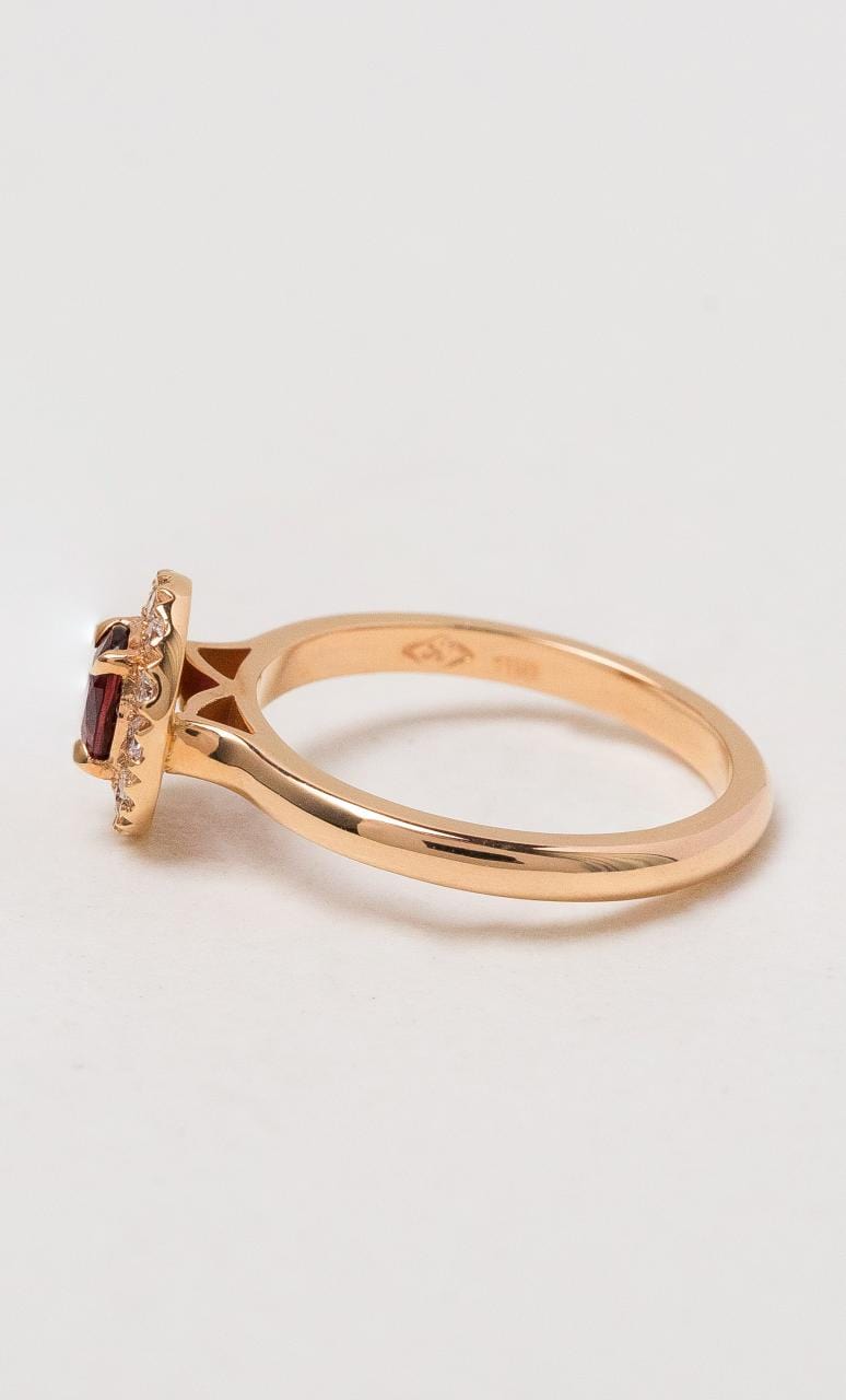 2024 © Hogans Family Jewellers 18K RG Oval African Ruby Halo Style Ring