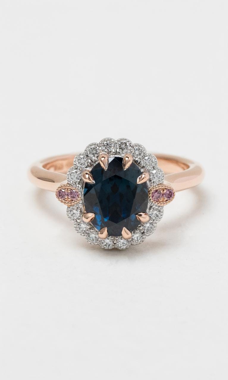 2024 © Hogans Family Jewellers 18K RWG Oval Australian Sapphire & Diamond Ring