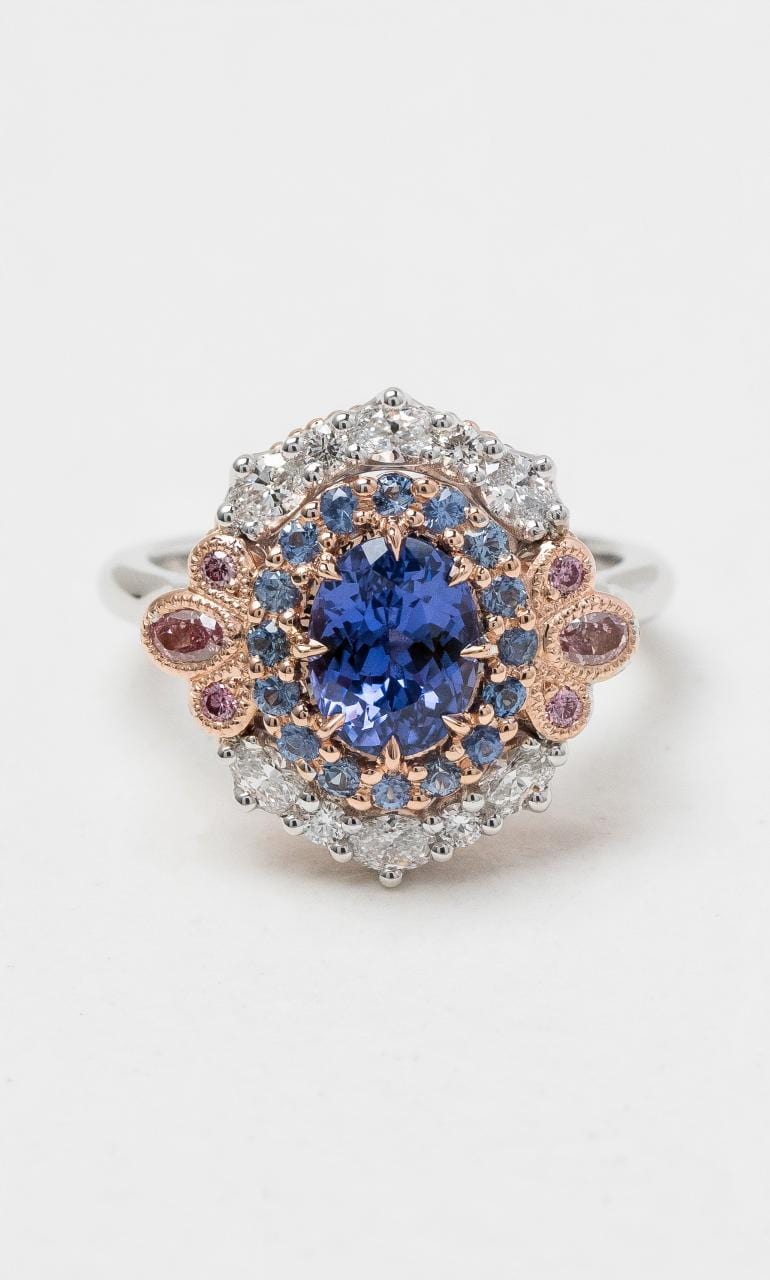 2024 © Hogans Family Jewellers 18K RWG Oval Purple Sapphire & Diamond Cluster Ring