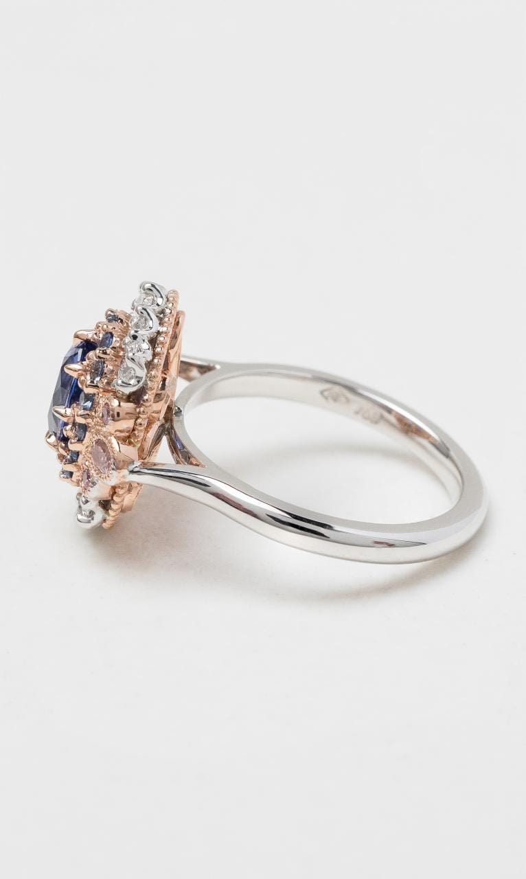 2024 © Hogans Family Jewellers 18K RWG Oval Purple Sapphire & Diamond Cluster Ring