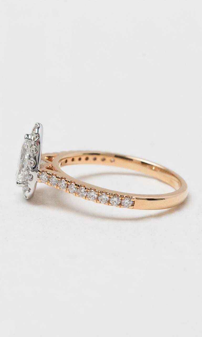 2024 © Hogans Family Jewellers 18K RWG Pear Cut Diamond Halo Style Ring