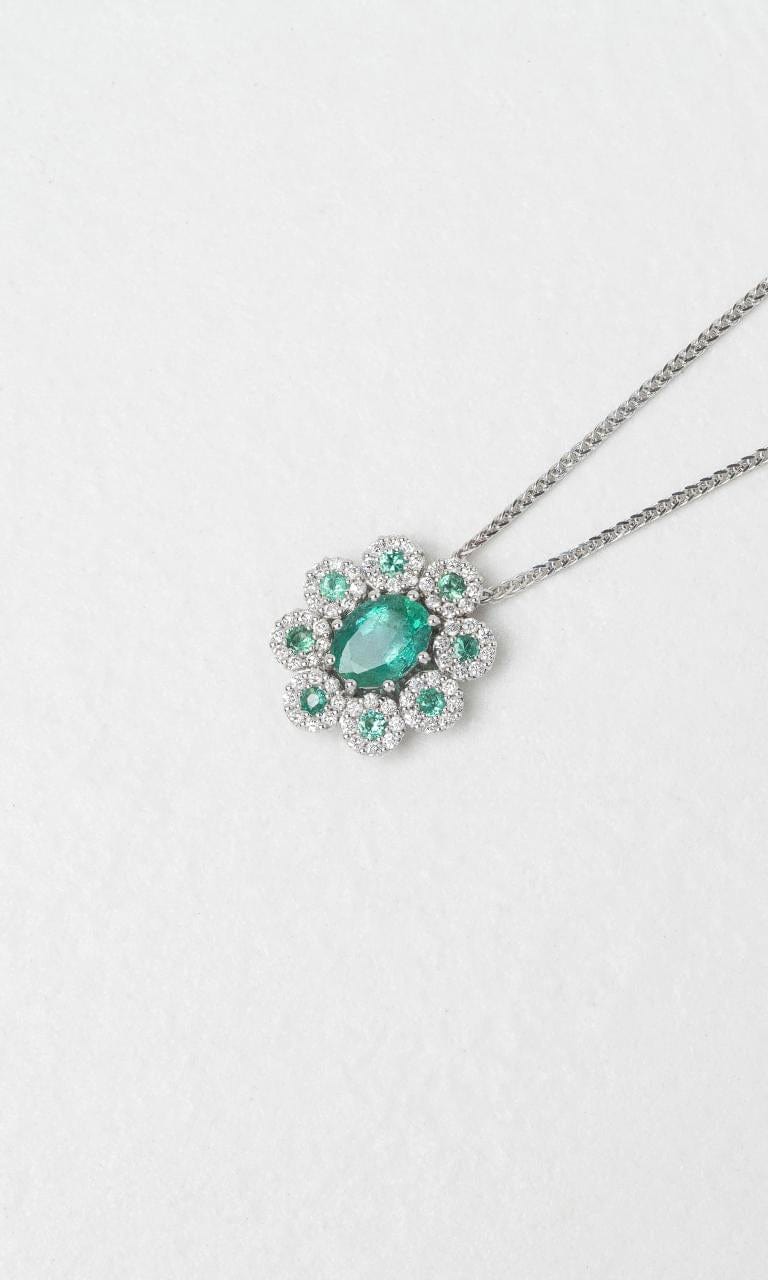 2024 © Hogans Family Jewellers 18K WG Emerald & Diamond Cluster Necklace
