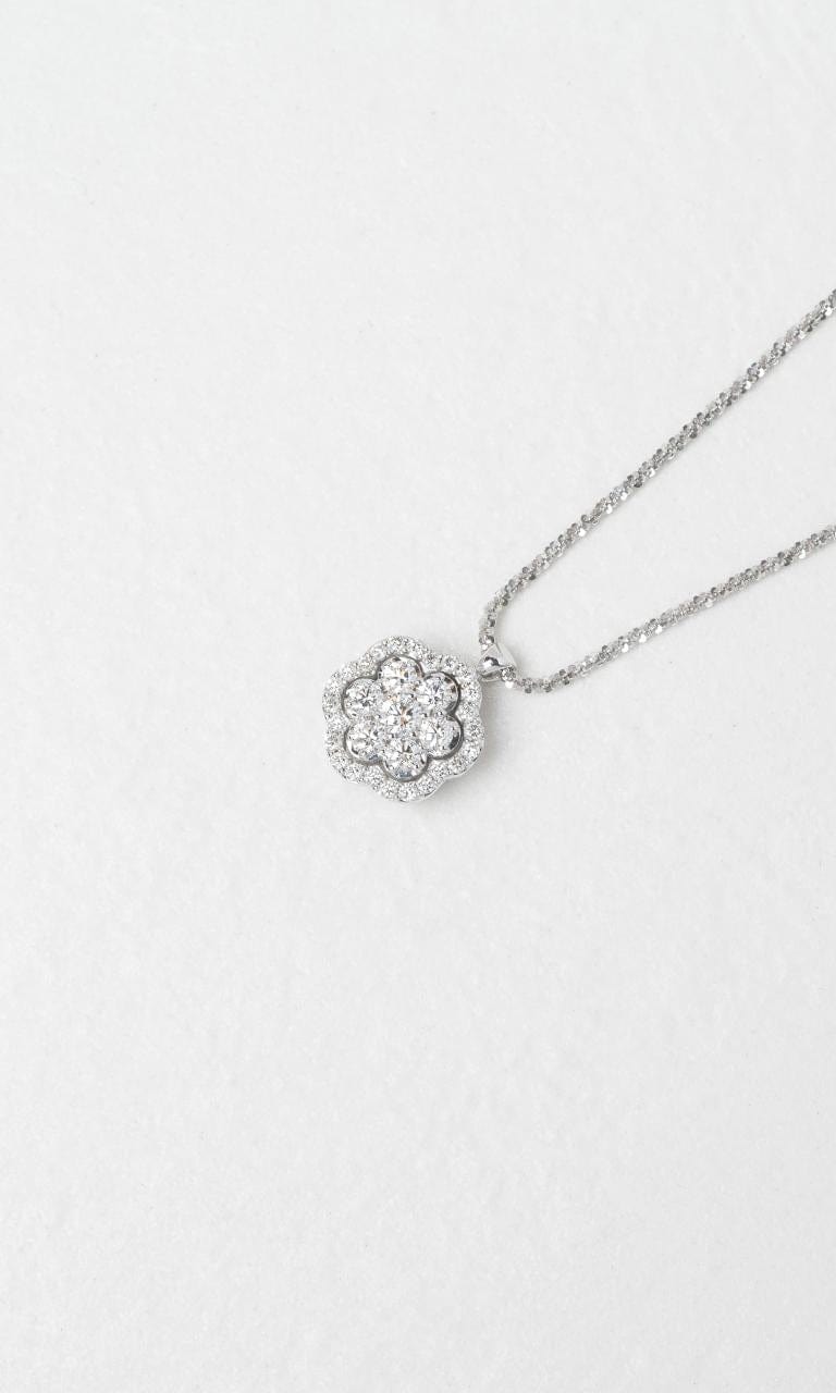 2024 © Hogans Family Jewellers 18K WG Round Brilliant Diamond Halo Necklace
