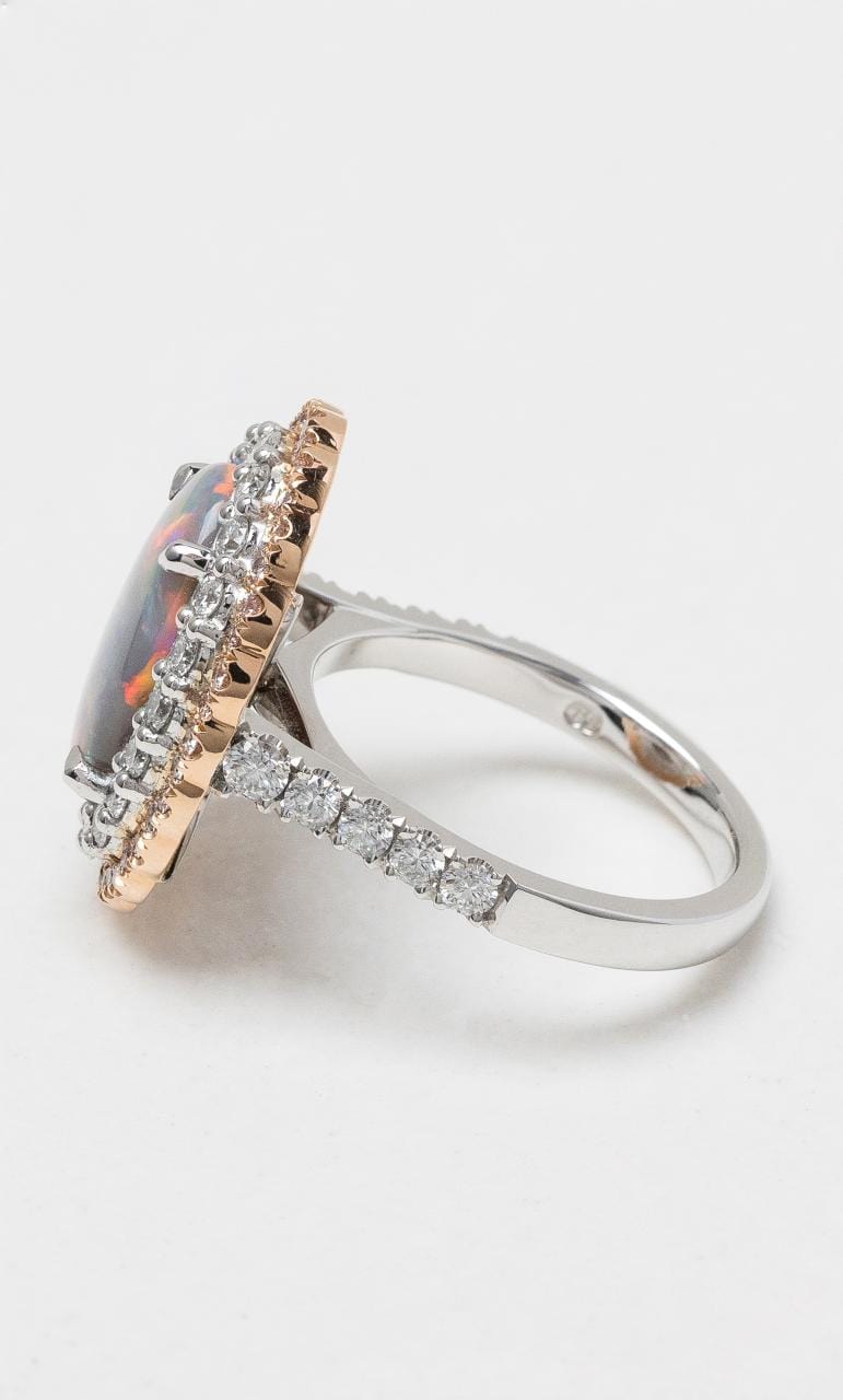 2024 © Hogans Family Jewellers 18K WRG Dark Opal & Diamond Halo Ring