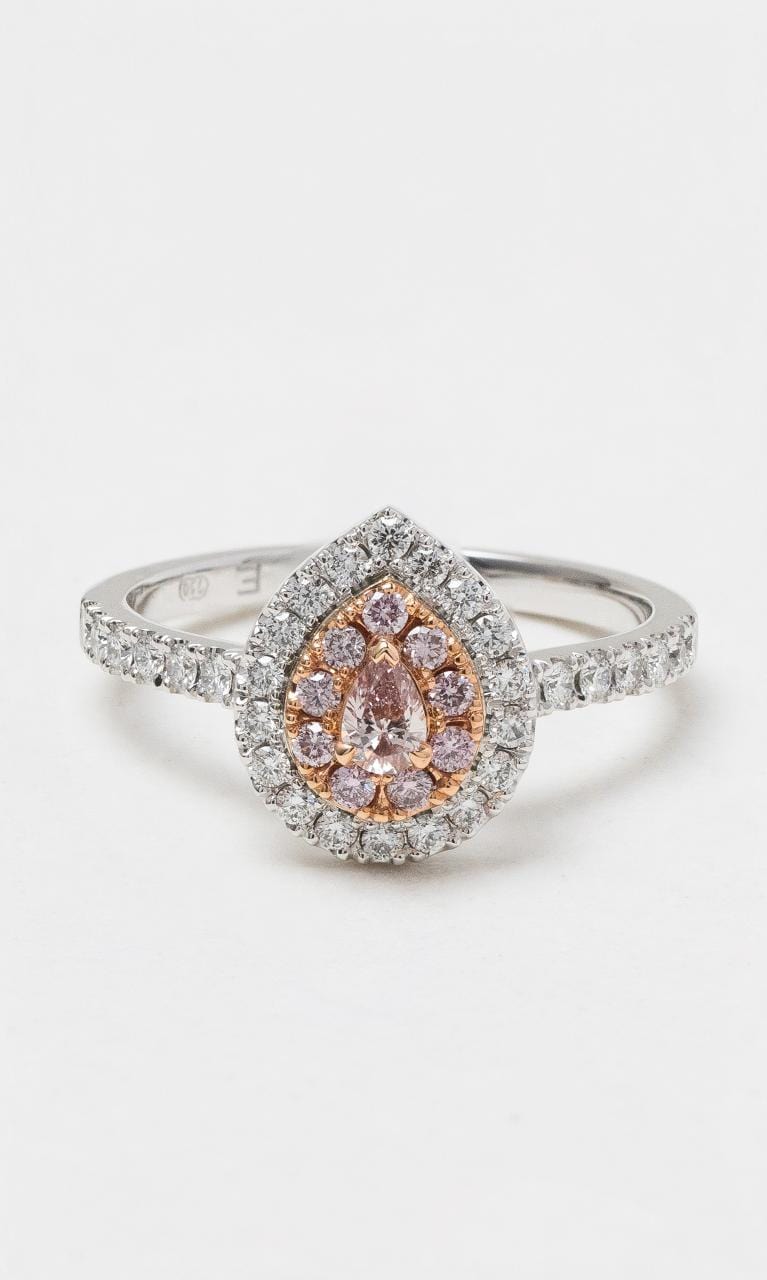 2024 © Hogans Family Jewellers 18K WRG Pear Arygle Pink Diamond Halo Ring