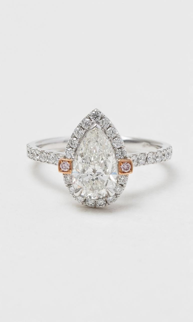 2024 © Hogans Family Jewellers 18K WRG Pear Cut Diamond Halo Ring