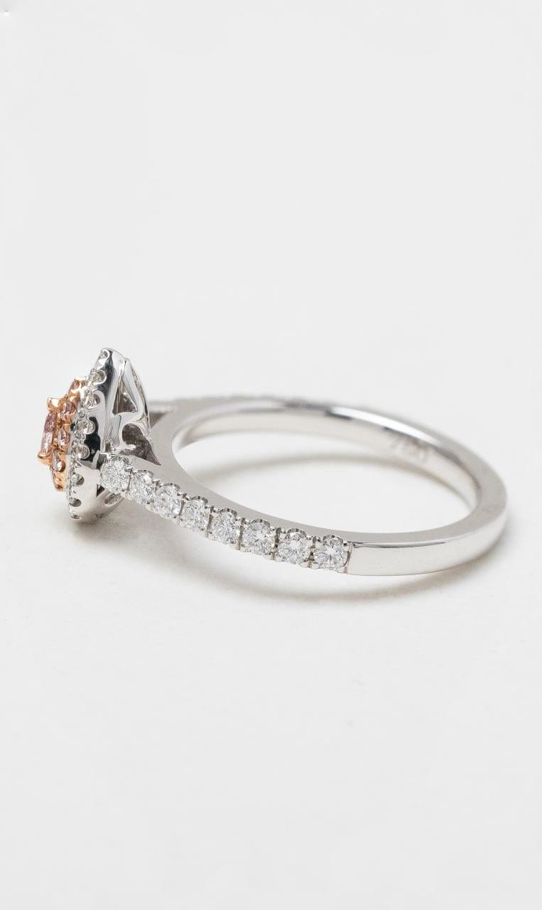 2024 © Hogans Family Jewellers 18K WRG Pear Cut Pink & White Diamond Halo Ring