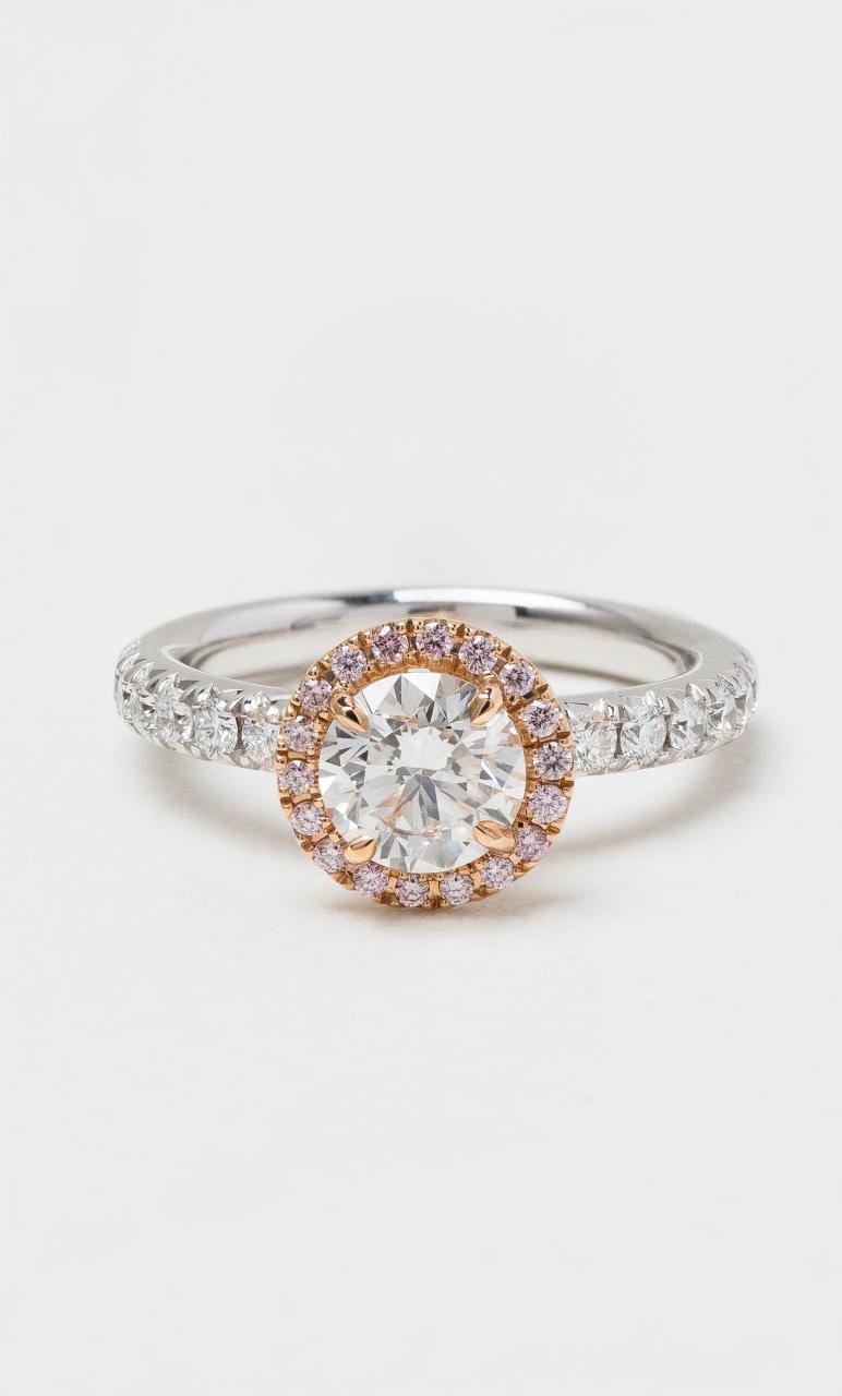 2024 © Hogans Family Jewellers 18K WRG Round Brilliant White & Pink Diamond Halo Ring