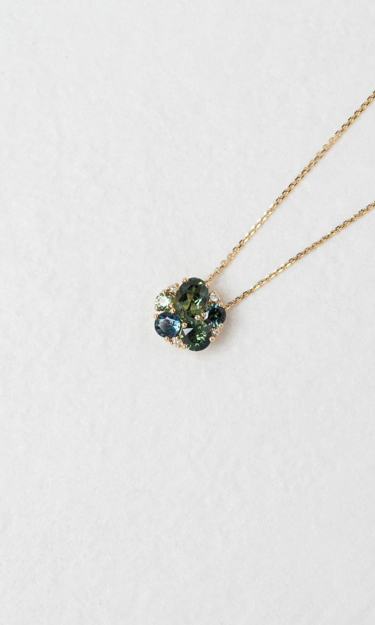 2024 © Hogans Family Jewellers 18K YG Asymmetrical Sapphire & Diamond Necklace