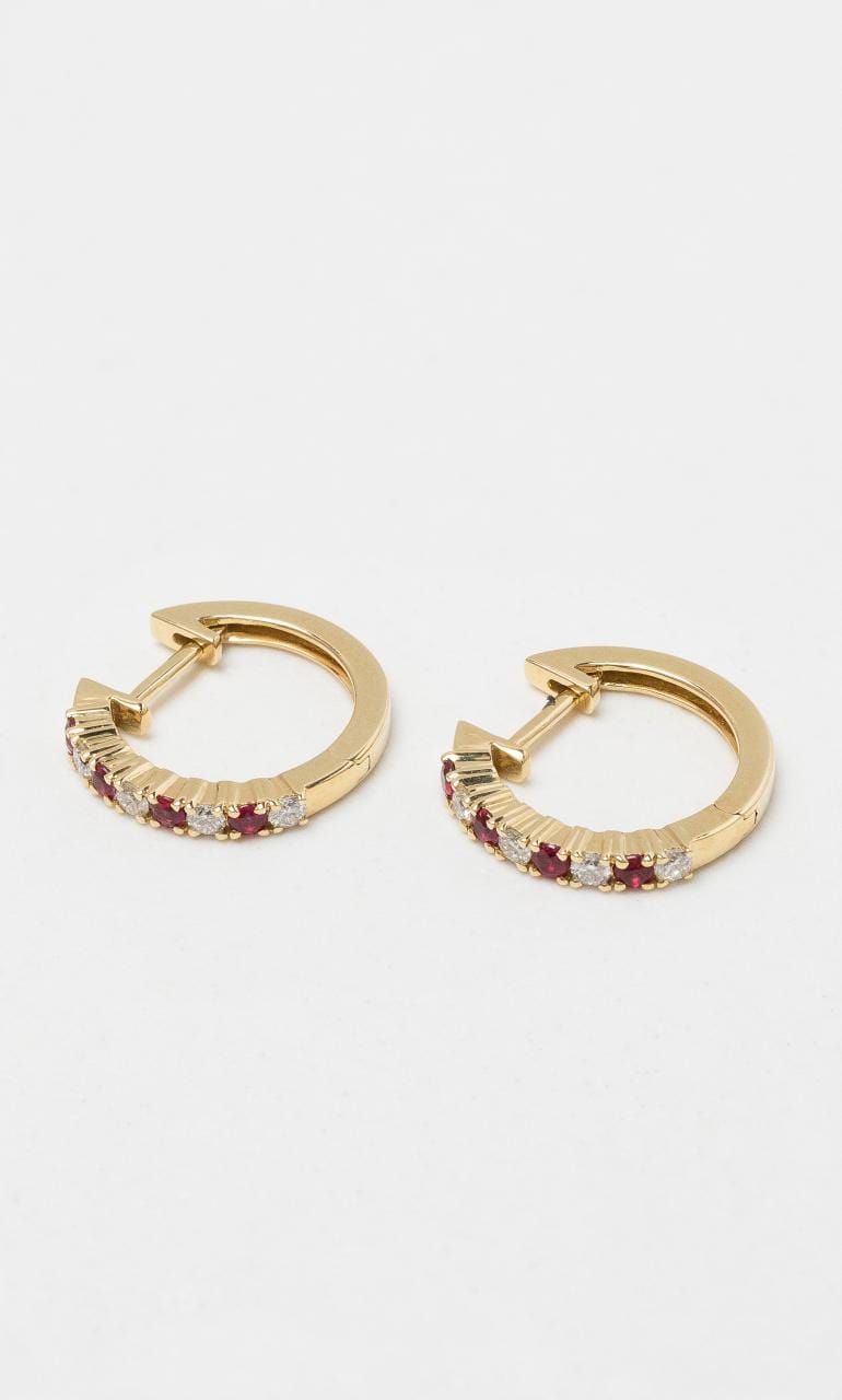 2024 © Hogans Family Jewellers 18K YG Diamond & Ruby Huggie Earrings