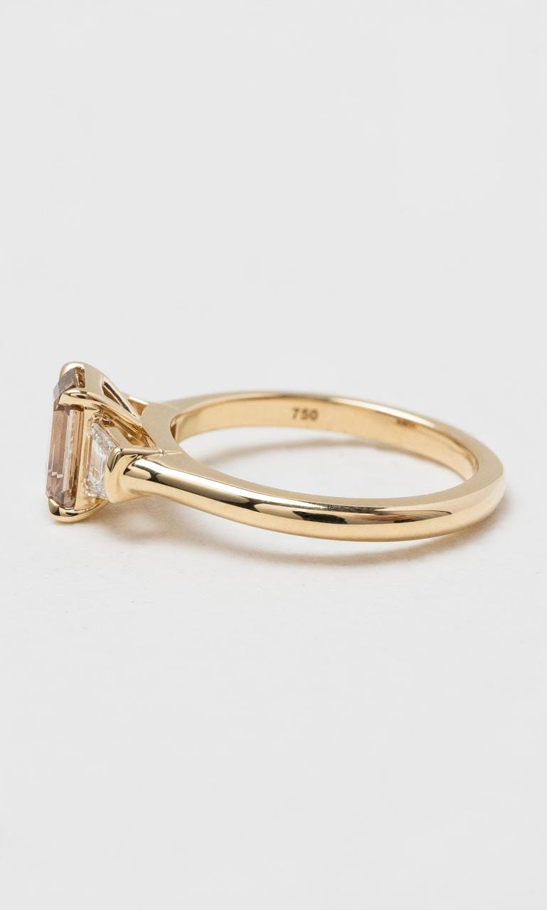 2024 © Hogans Family Jewellers 18K YG Emerald Cut Champagne Diamond Trilogy Ring