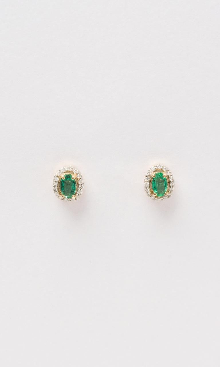 2024 © Hogans Family Jewellers 18K YG Oval Cut Emerald & Diamond Halo Stud Earrings