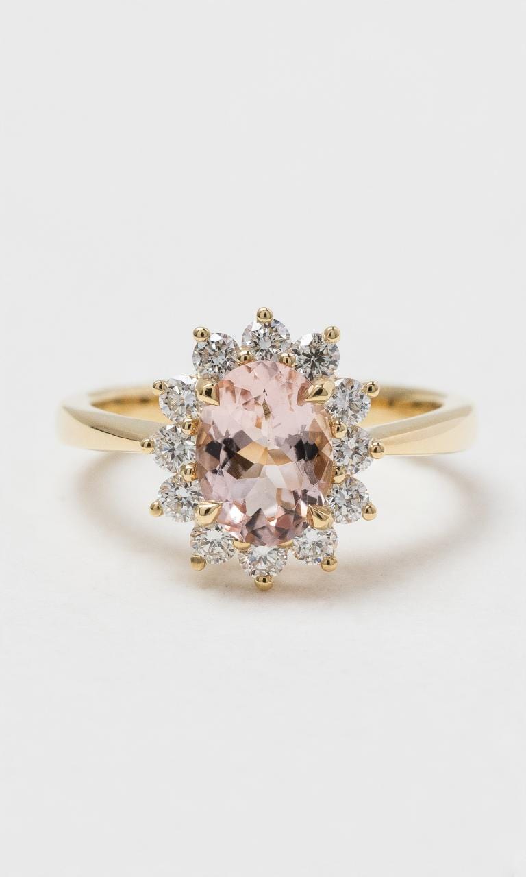 2024 © Hogans Family Jewellers 18K YG Oval Morganite & Diamond Ring
