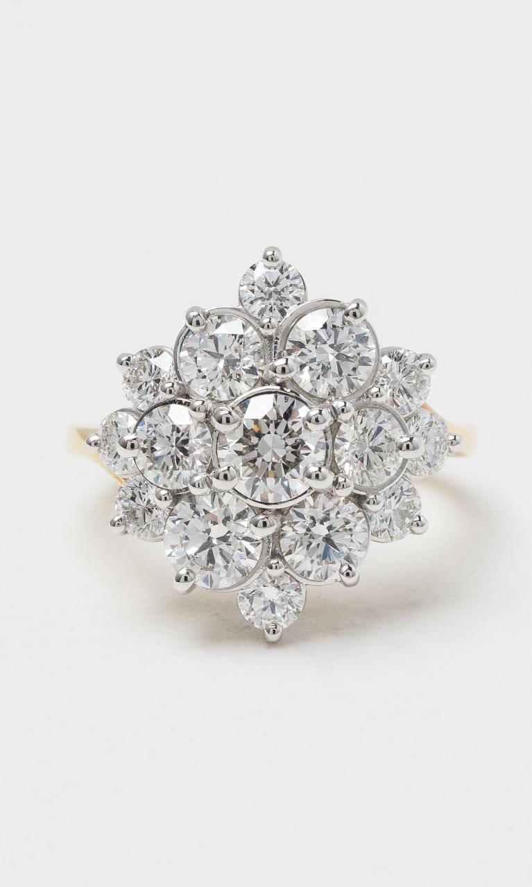 2024 © Hogans Family Jewellers 18K YWG Antique Style Diamond Cluster Ring