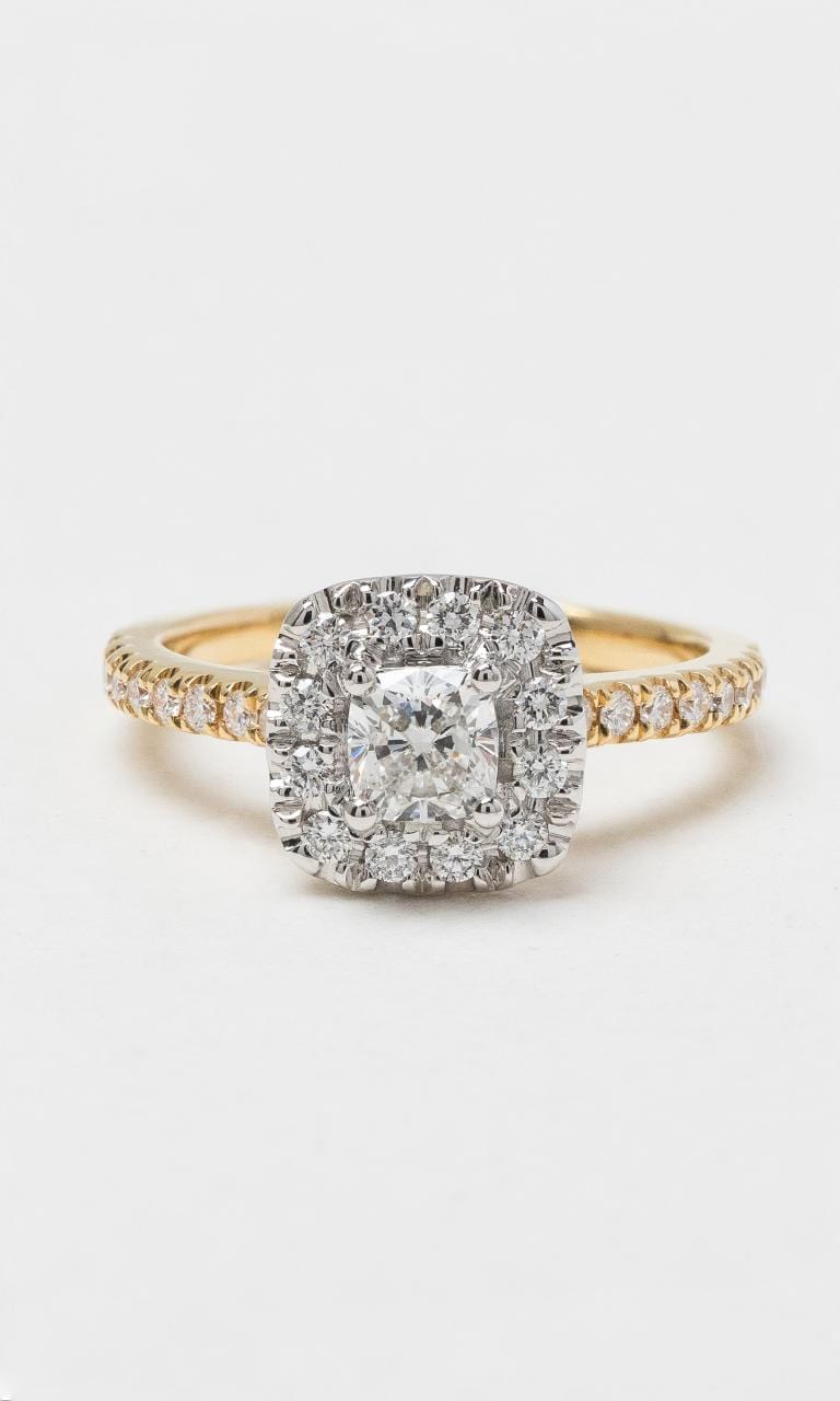 2024 © Hogans Family Jewellers 18K YWG Cushion Cut Diamond Halo Ring