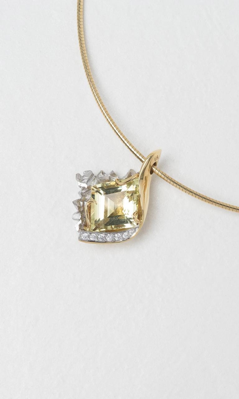 2024 © Hogans Family Jewellers 18K YWG Lemon Quartz & Diamond Abstract Pendant