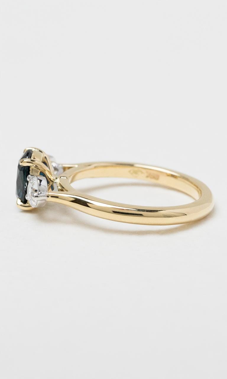 2024 © Hogans Family Jewellers 18K YWG Oval Sapphire & Diamond Trilogy Ring