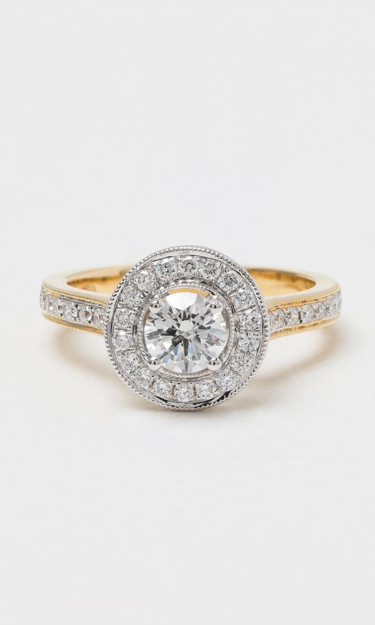 2024 © Hogans Family Jewellers 18K YWG Round Brilliant Diamond Halo Ring