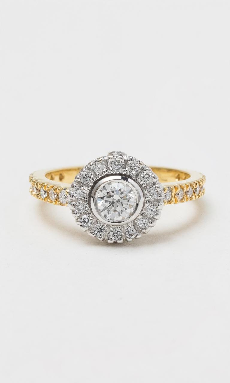 2024 © Hogans Family Jewellers 18K YWG Round Brilliant Diamond Halo Ring