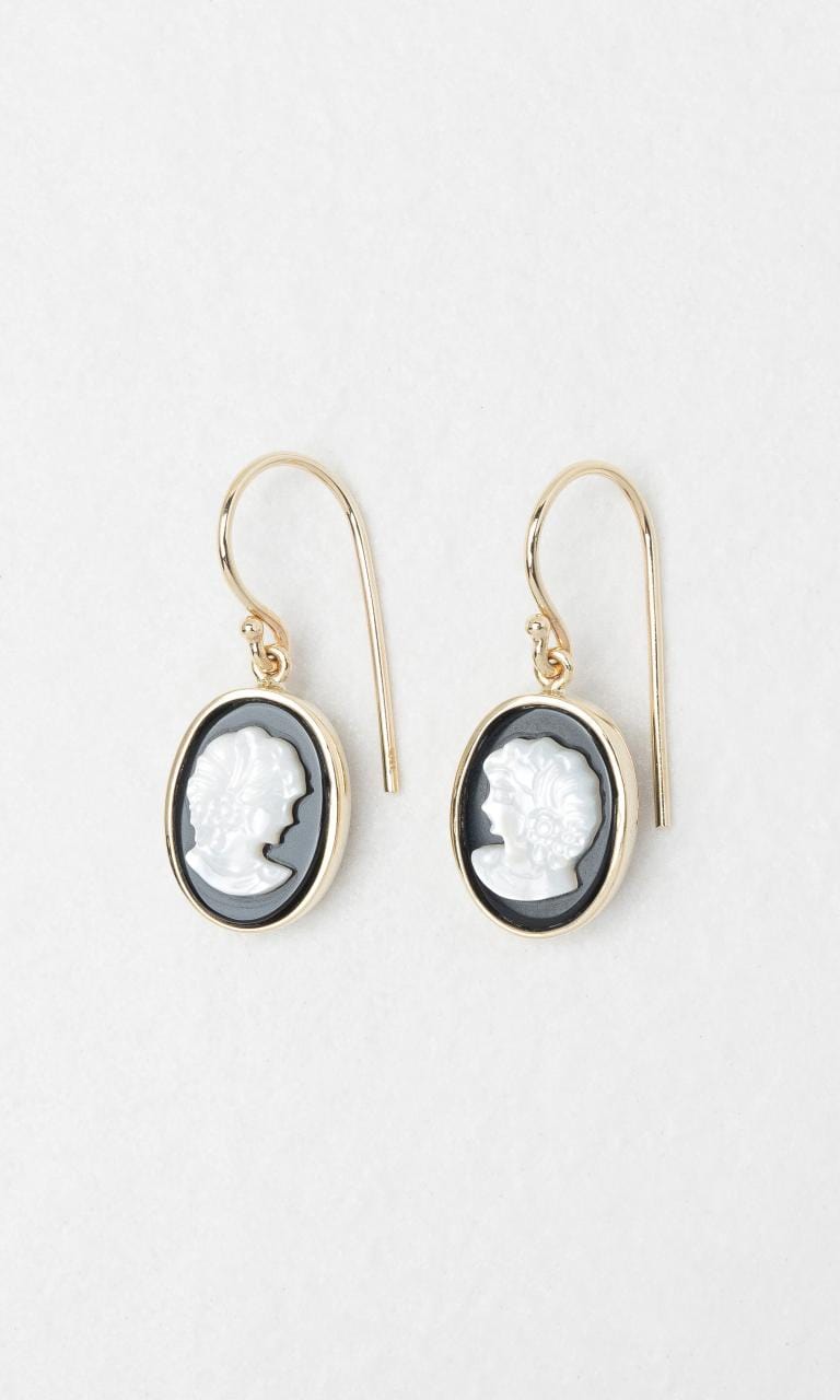 2024 © Hogans Family Jewellers 9K YG Onyx & Mother of Pearl Cameo Drop Earrings