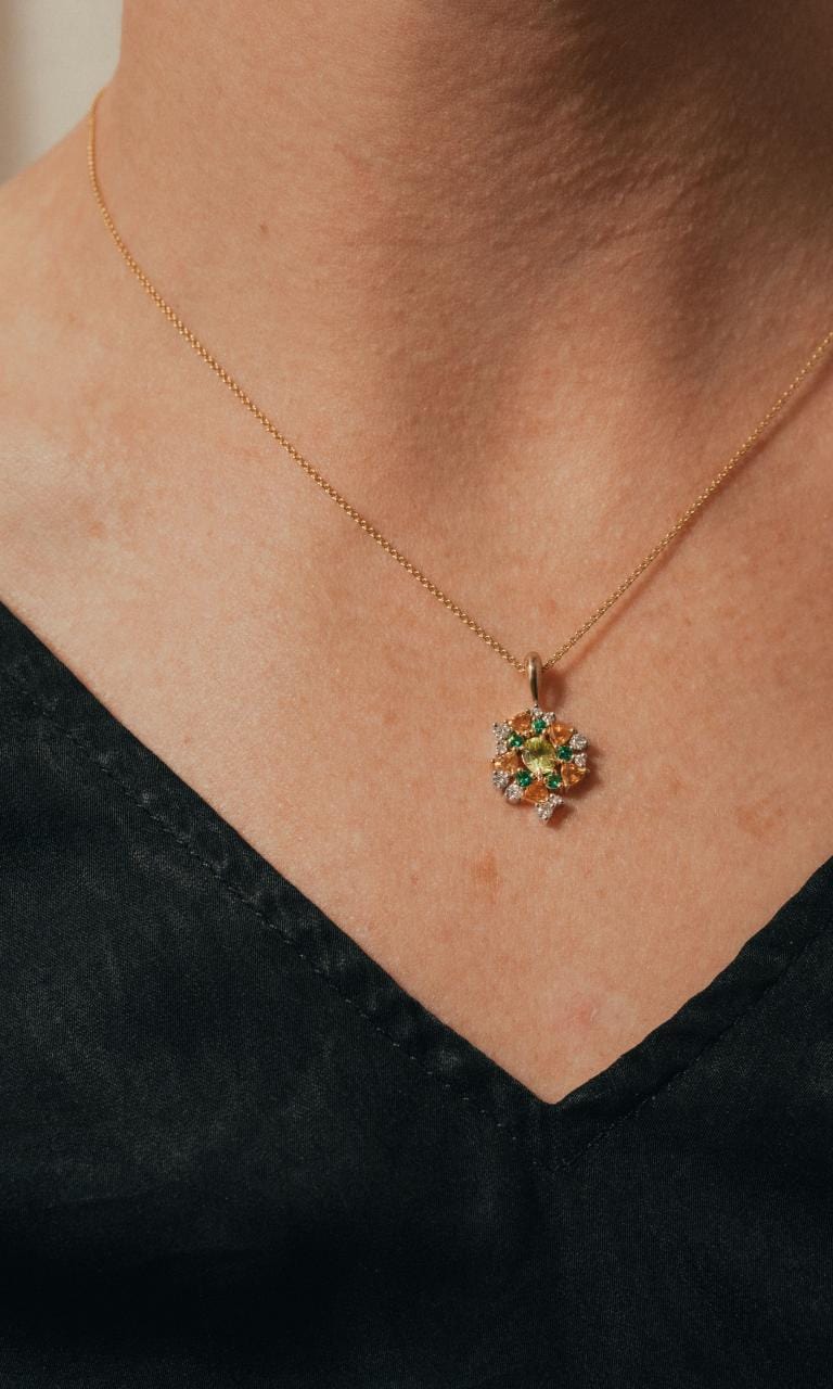 2024 © Hogans Family Jewellers 9K YWG Multi-Coloured Peridot, Citrine, Garnet and Diamond Pendant