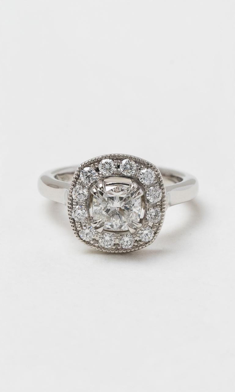 2024 © Hogans Family Jewellers Platinum Cushion Cut Diamond Halo Ring