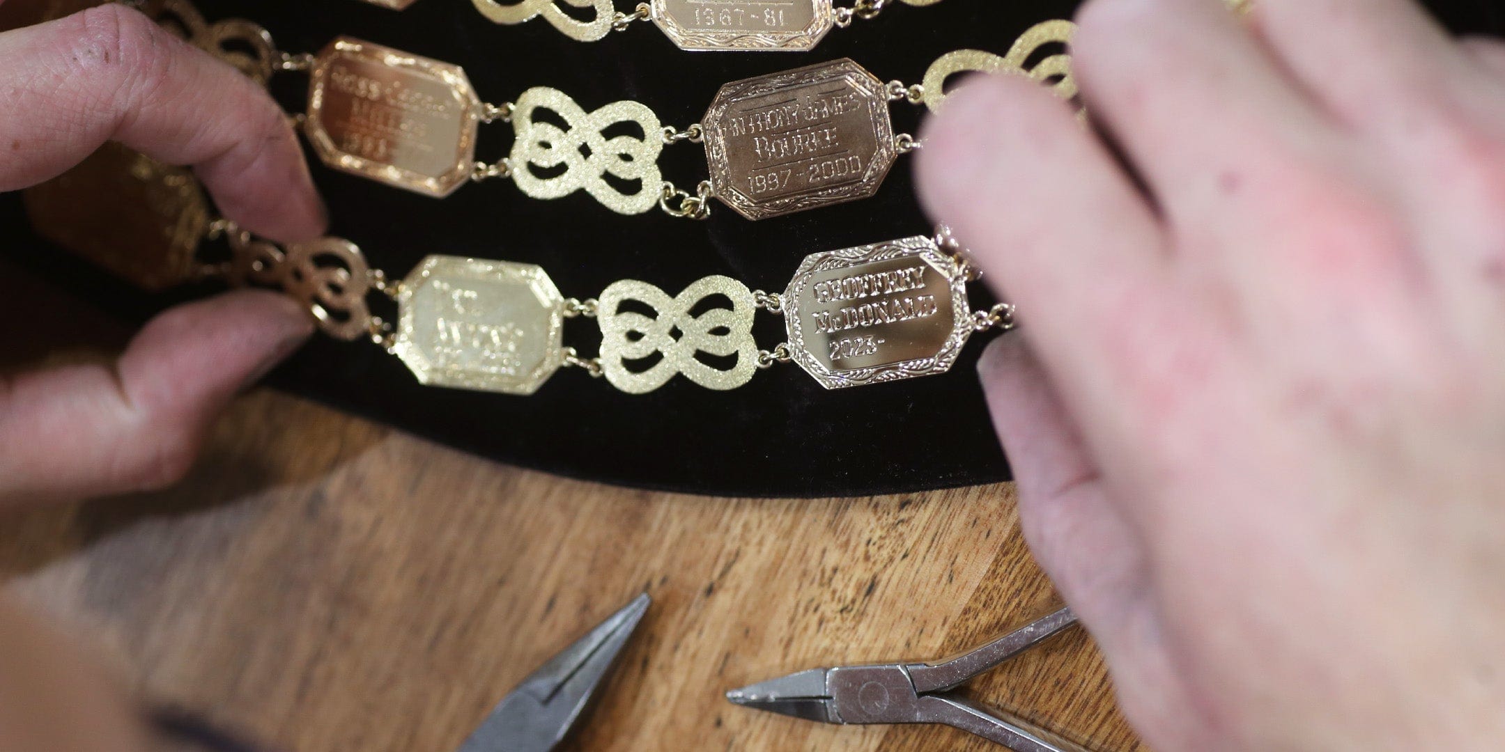 Mayoral chains being worked on by jeweller
