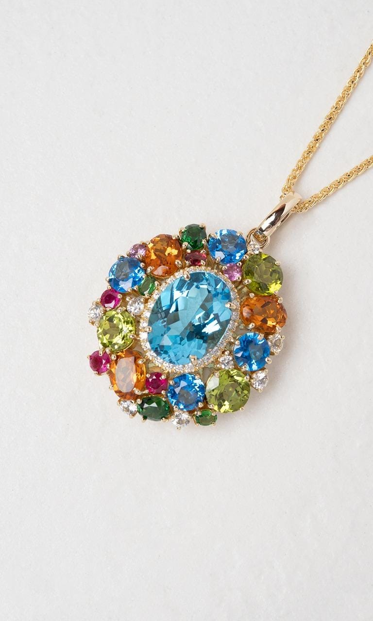 Hogans Family Jewellers 14K YG Oval Cut Multi-Coloured Gemstone Cluster Pendant