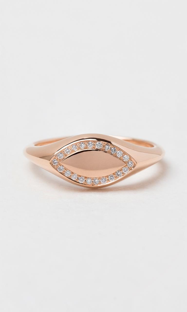 Hogans Family Jewellers 18K RG 0.10ct TDW Round Brilliant Cut Diamond Oblong Signet Ring