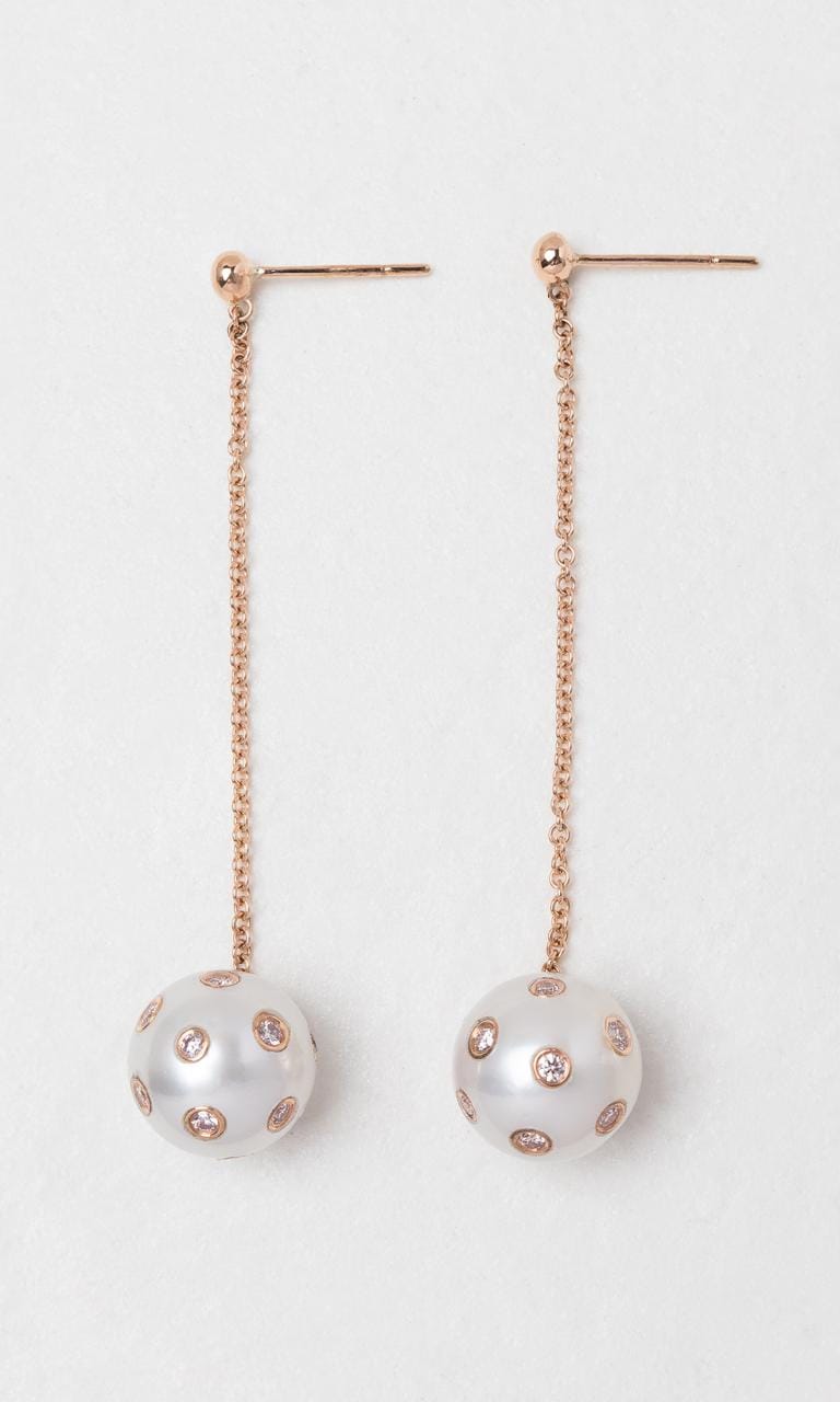 Hogans Family Jewellers 18K RG 12.4mm Freshwater Pearl & Australian Pink Diamond Drop Earrings