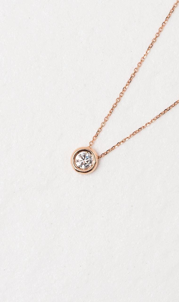 Hogans Family Jewellers 18k rose gold bezel set diamond necklace
