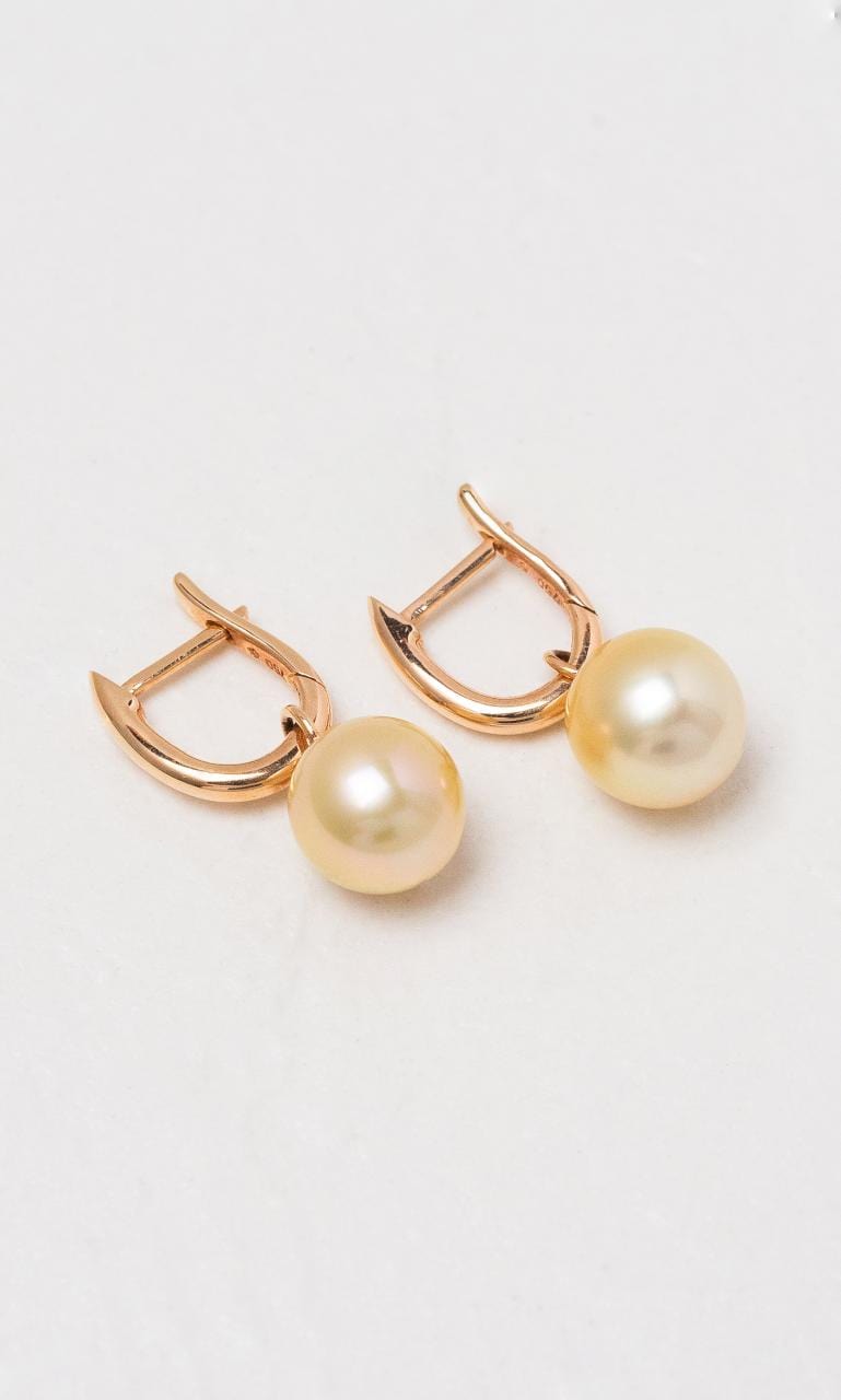 Hogans Family Jewellers 18K RG Golden South Sea Pearl Huggie Earrings