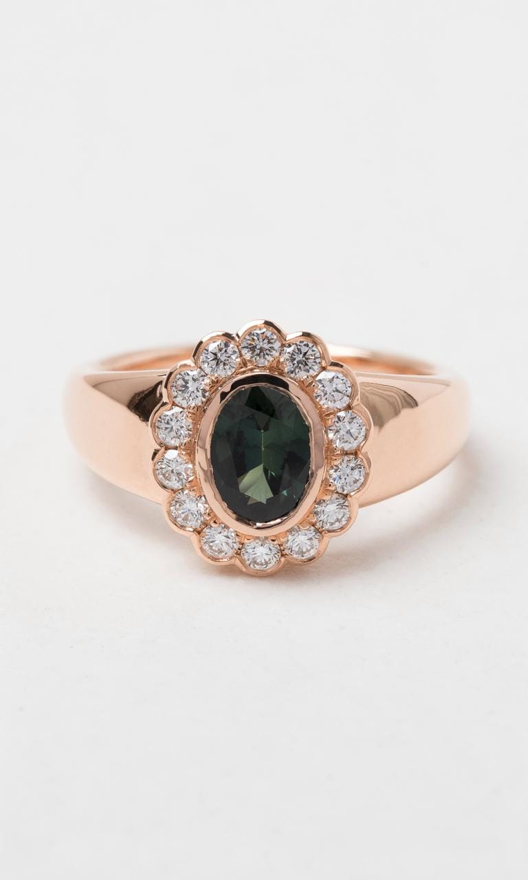 Hogans Family Jewellers 18K RG Oval Cut Australian Sapphire Daisy Signet Ring