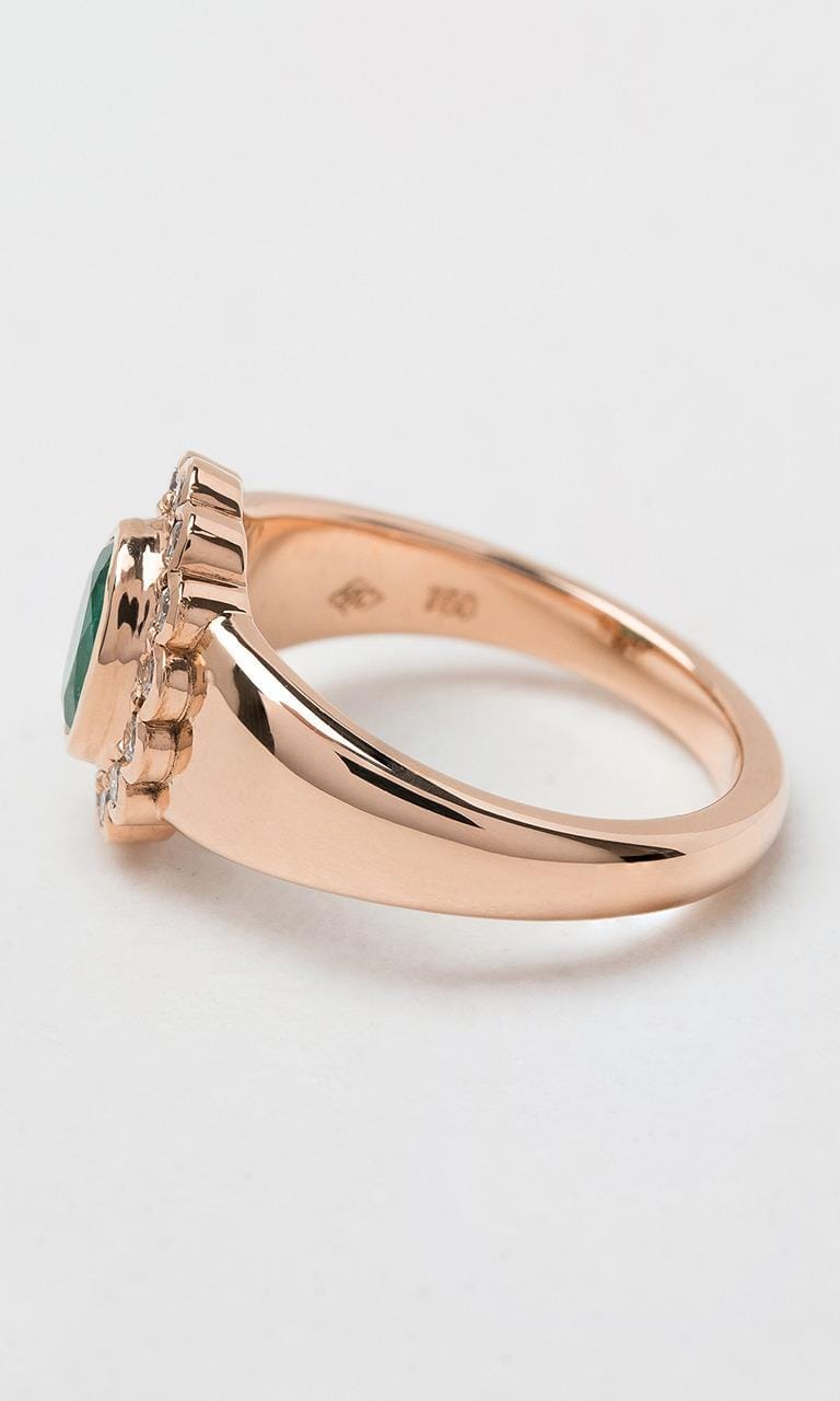 Hogans Family Jewellers 18K RG Oval Cut Emerald Daisy Signet Ring