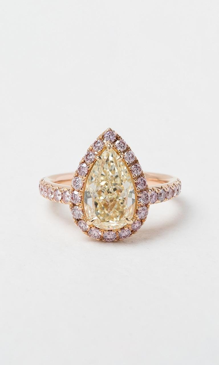 Hogans Family Jewellers 18K RG Pear Cut Yellow & Australian Pink Diamond Halo Ring