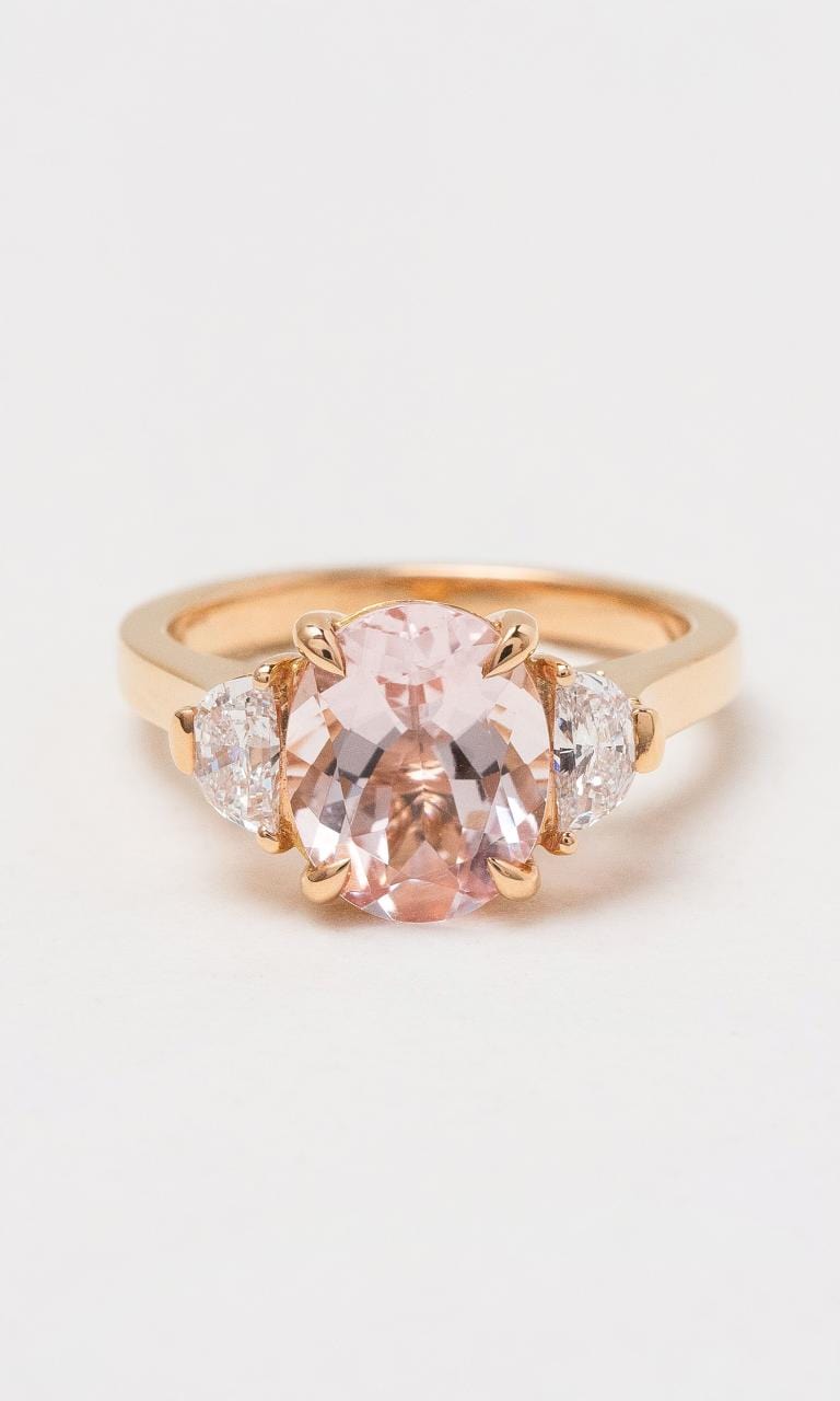 Hogans Family Jewellers 18K RG Trilogy Morganite & Diamond Dress Ring