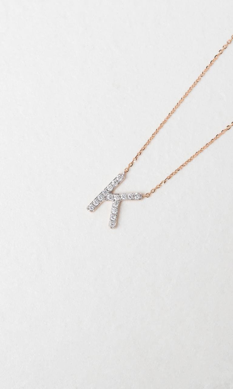 Hogans Family Jewellers 18K RWG 0.24ct TDW 'K' Initial Diamond Set Necklace