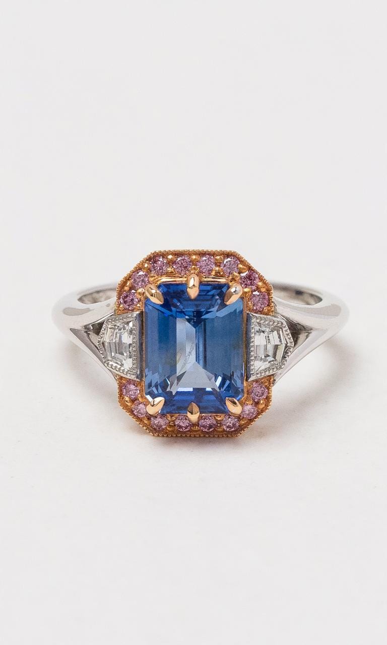 Hogans Family Jewellers 18K RWG Ceylon Sapphire & Pink Diamond Ring