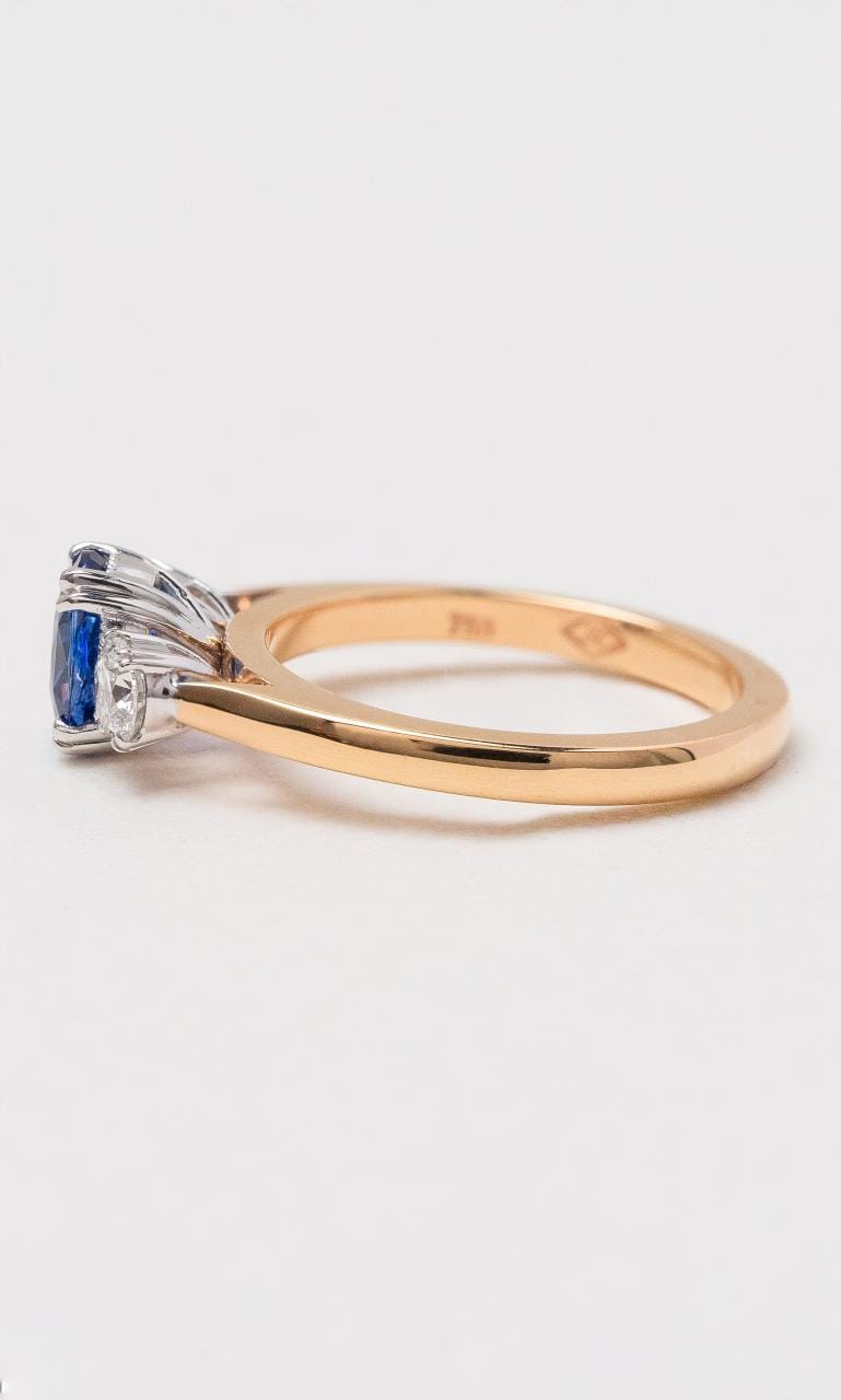 Hogans Family Jewellers 18K RWG Ceylon Sapphire Trilogy Ring