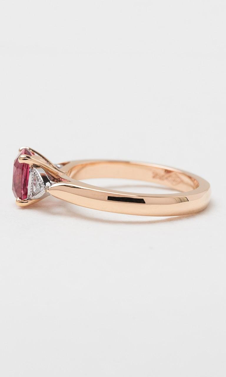 Hogans Family Jewellers 18K RWG Cushion Cut Spinel Trilogy Dress Ring