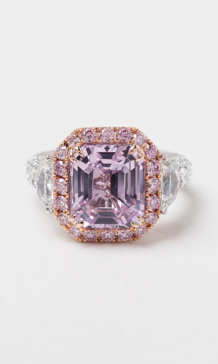 Hogans Family Jewellers 18K RWG Emerald Cut Pink Sapphire & Australian Pink Diamond Cluster Ring