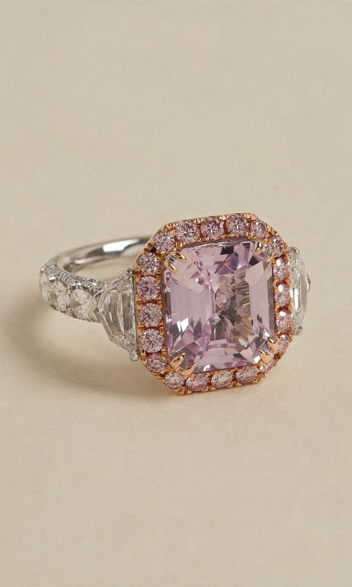 Hogans Family Jewellers 18K RWG Emerald Cut Pink Sapphire & Australian Pink Diamond Cluster Ring