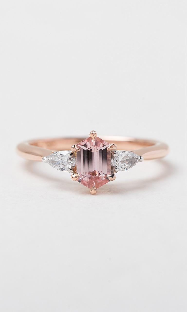 Hogans Family Jewellers 18K RWG Hexagonal Cut Sapphire Trilogy Ring