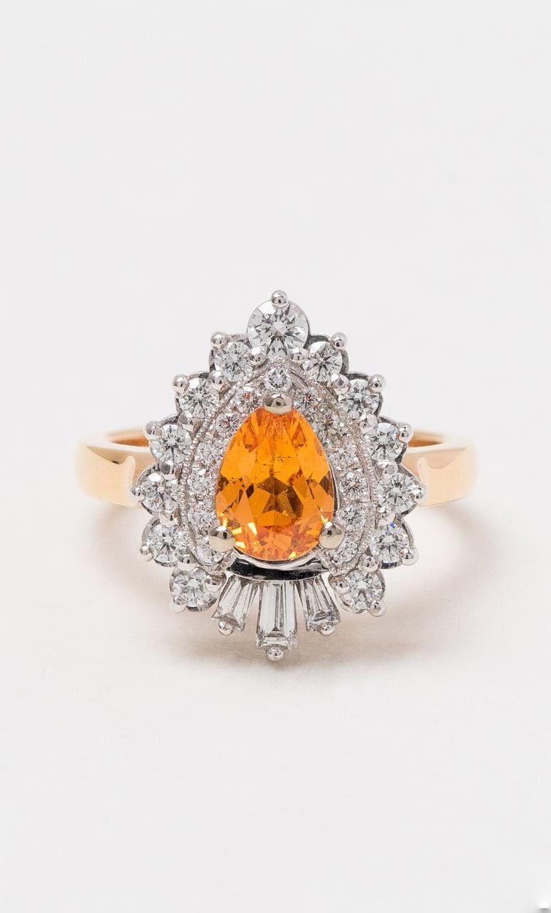Hogans Family Jewellers 18K RWG Mandarin Garnet & Diamond Dress Ring