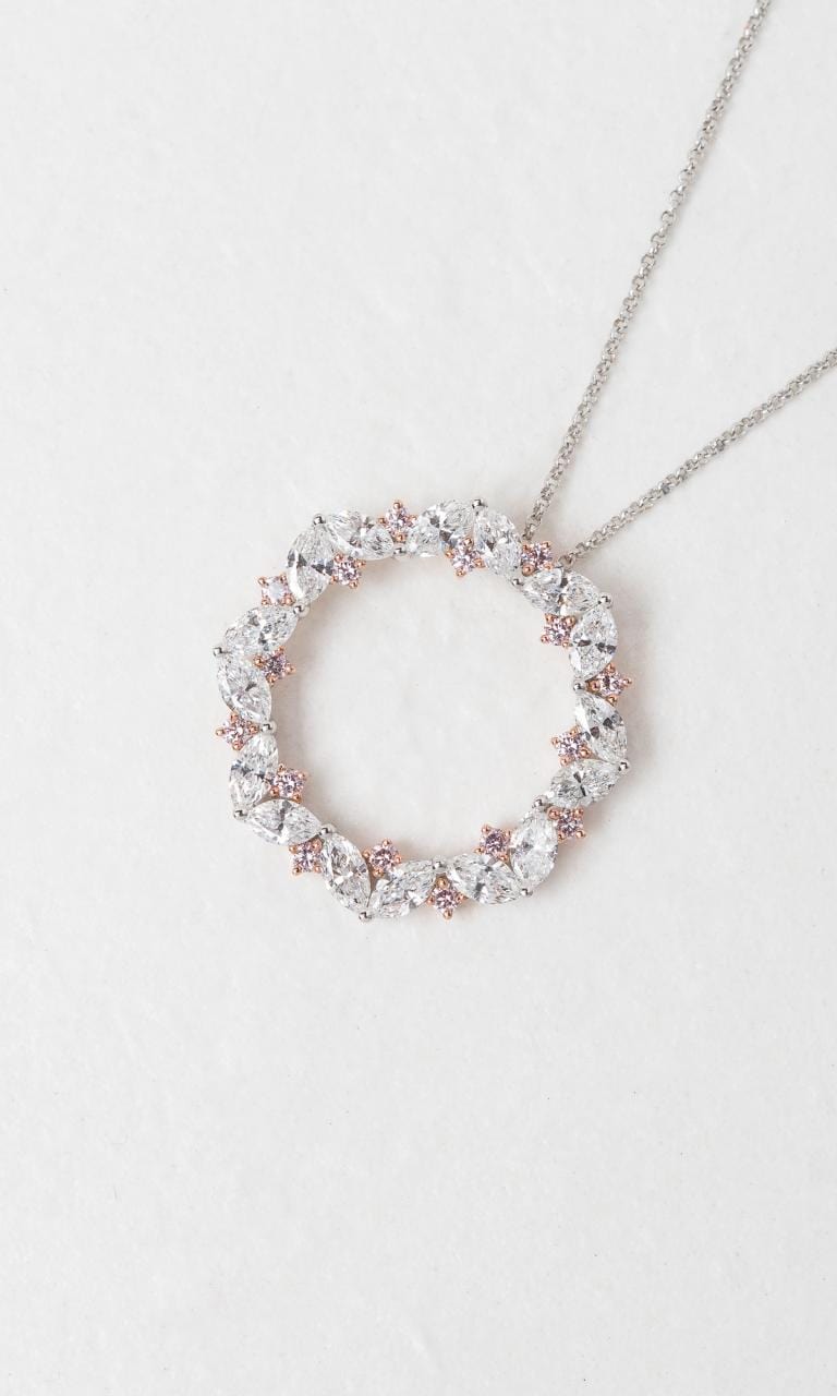 Hogans Family Jewellers 18K RWG Marquise Cut Australian Pink Diamond Circular Pendant