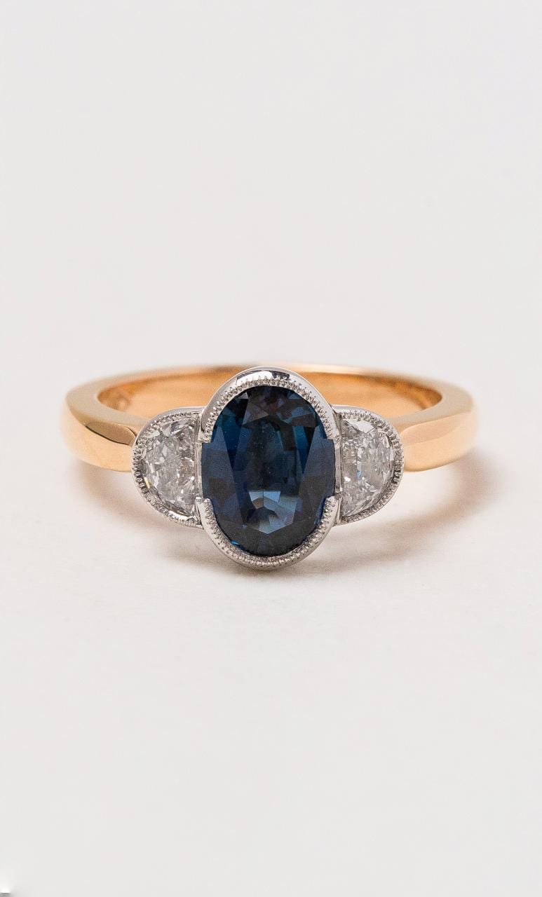 Hogans Family Jewellers 18K RWG Oval Australian Sapphire Trilogy Ring