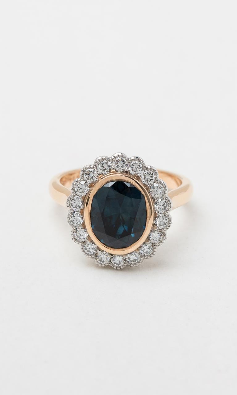 Hogans Family Jewellers 18K RWG Oval Cut Australian Sapphire Halo Ring