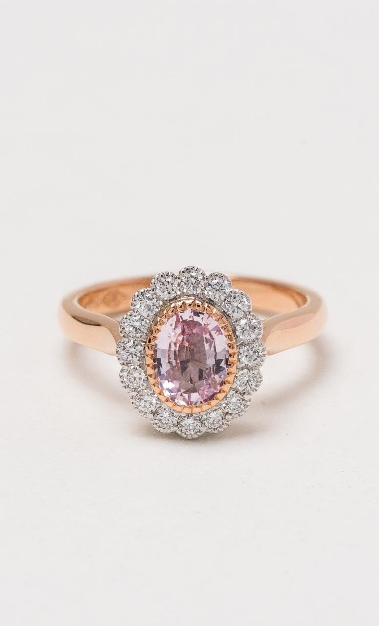 Hogans Family Jewellers 18K RWG Oval Padparadscha Sapphire Ring